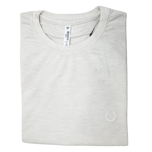 Men off white cotton crew neck t-shirt lightweight textured fabric