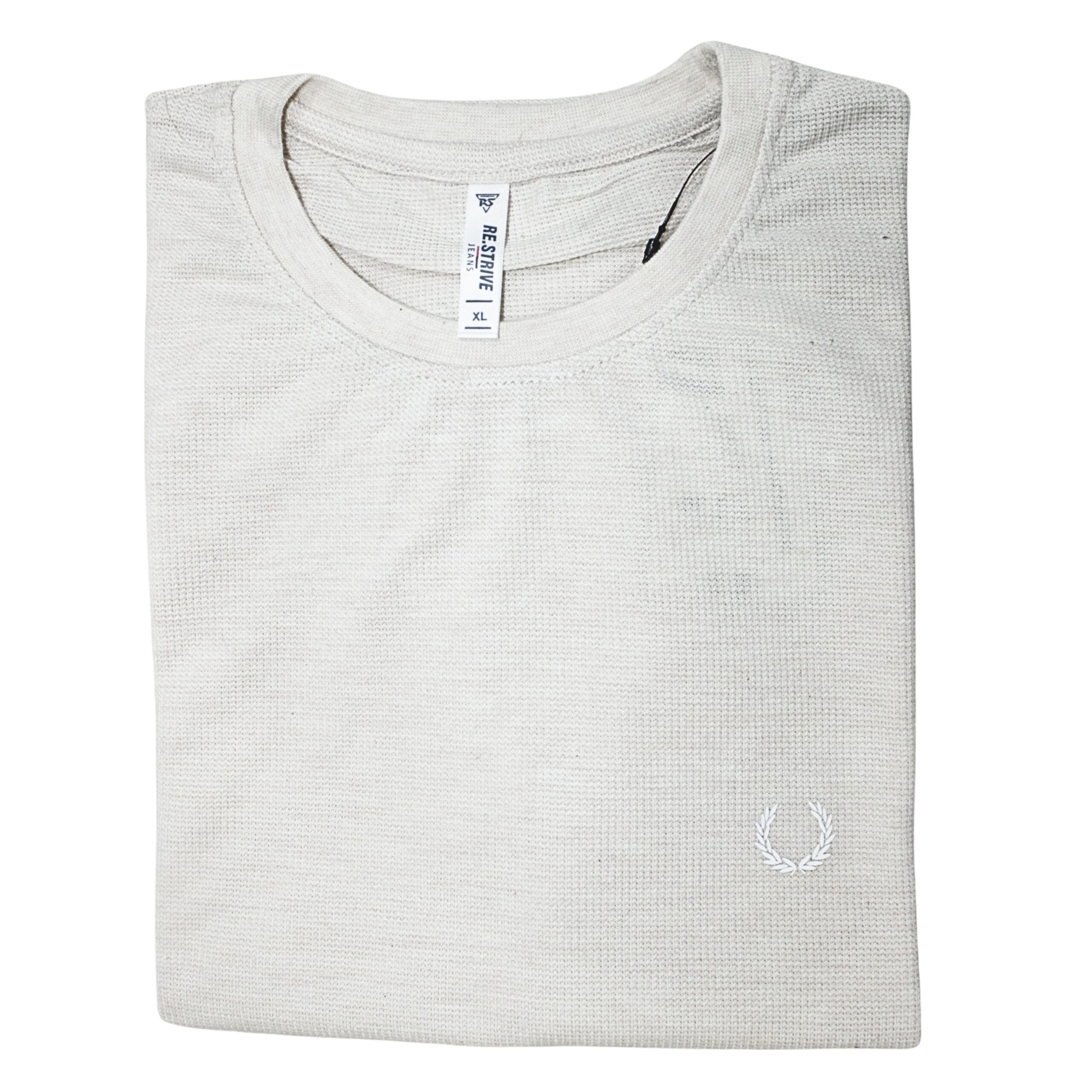 Men off white cotton crew neck t-shirt lightweight textured fabric