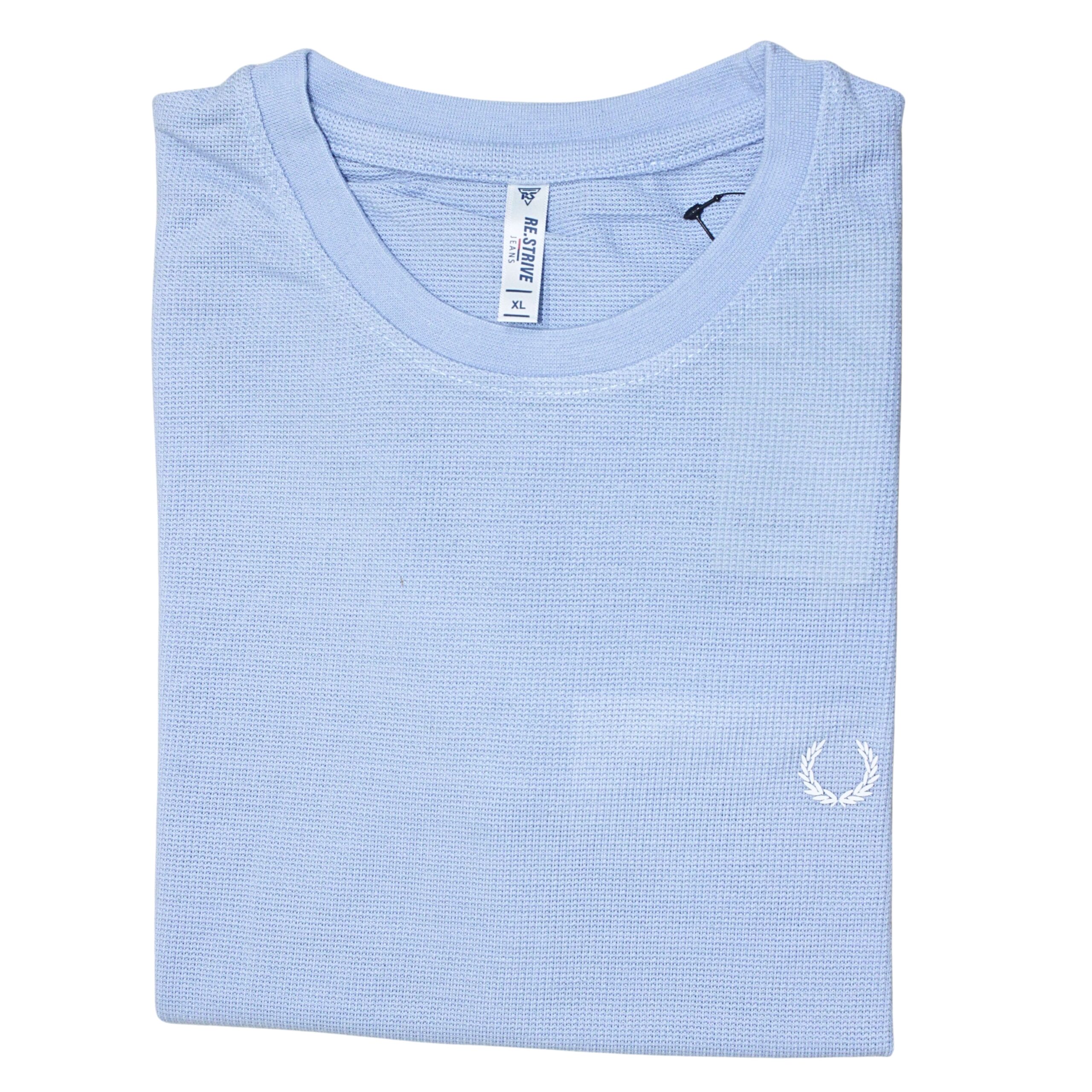 Men’s sky blue round neck textured t-shirt XL size casual wear