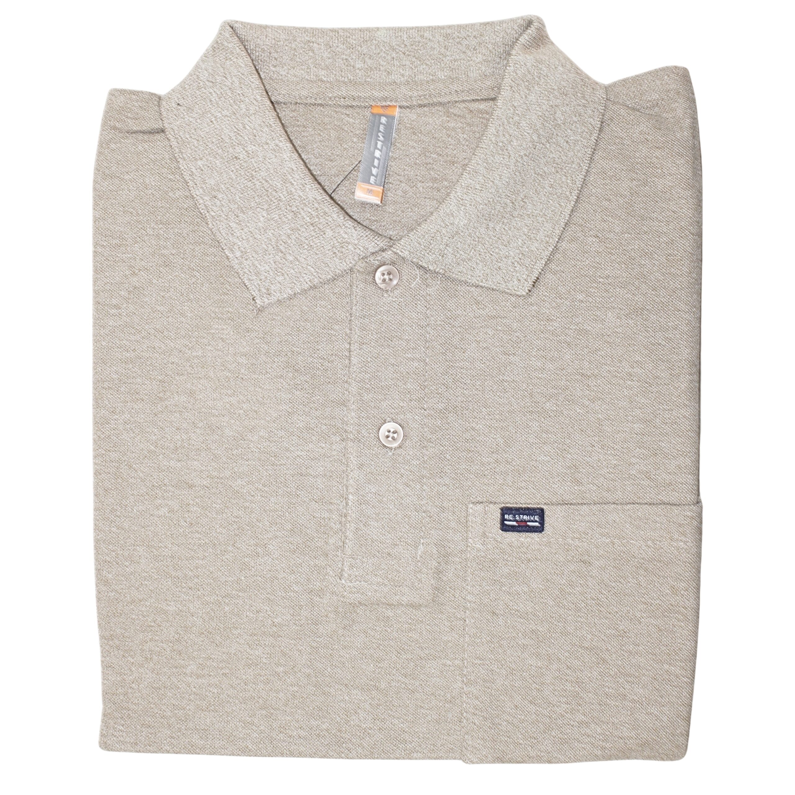 Men beige melange polo t-shirt with pocket casual wear