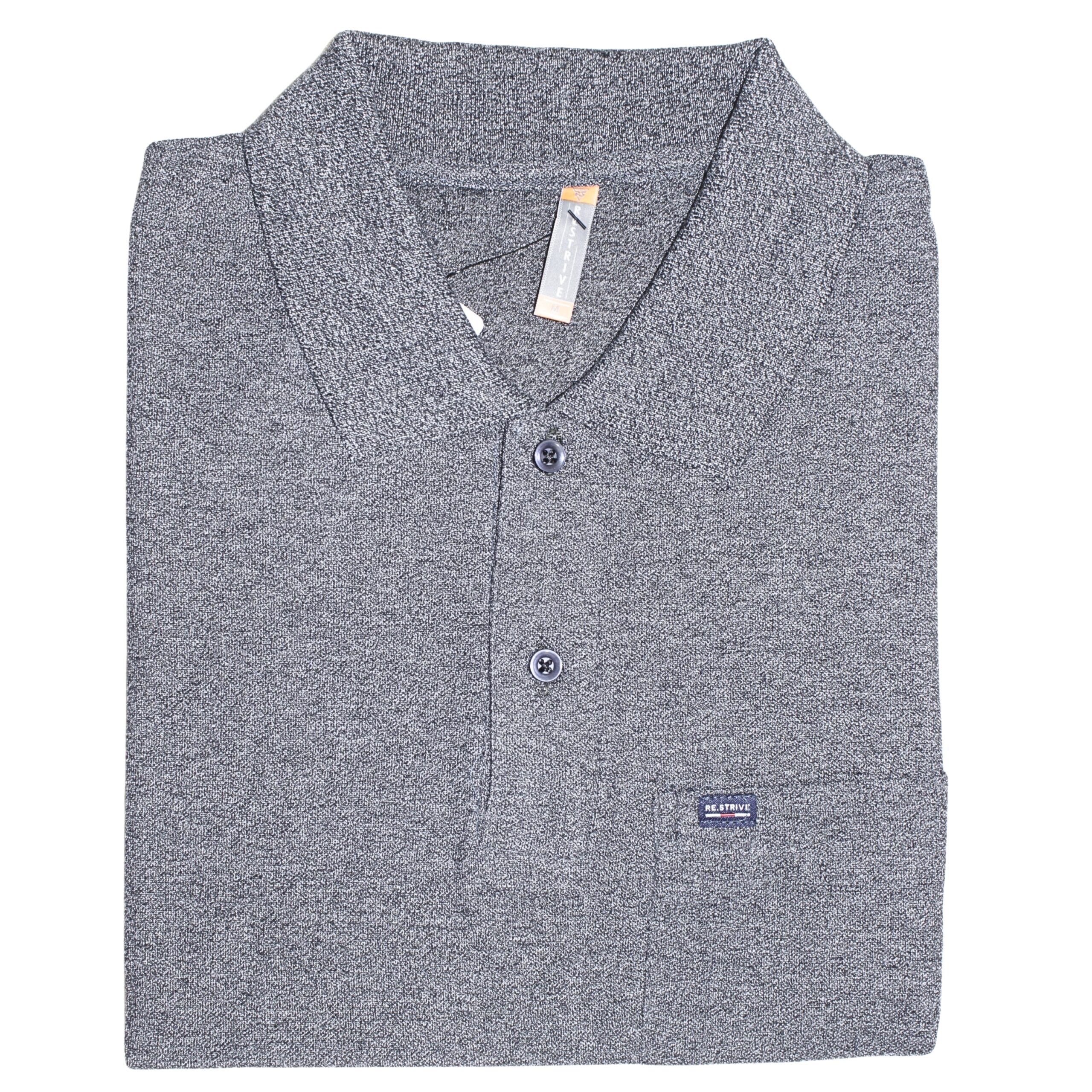 Men charcoal grey melange polo t-shirt with pocket casual wear
