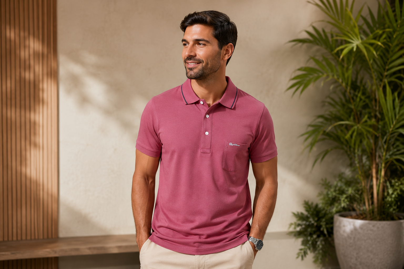 Men's Dark Pink Magenta Polo T-Shirt with Pocket – Premium Cotton Casual Wear