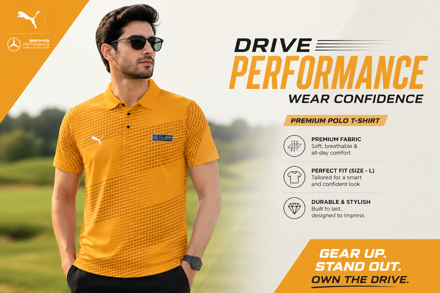 Male Model Wearing Premium Mustard Yellow Polo T-Shirt for Men